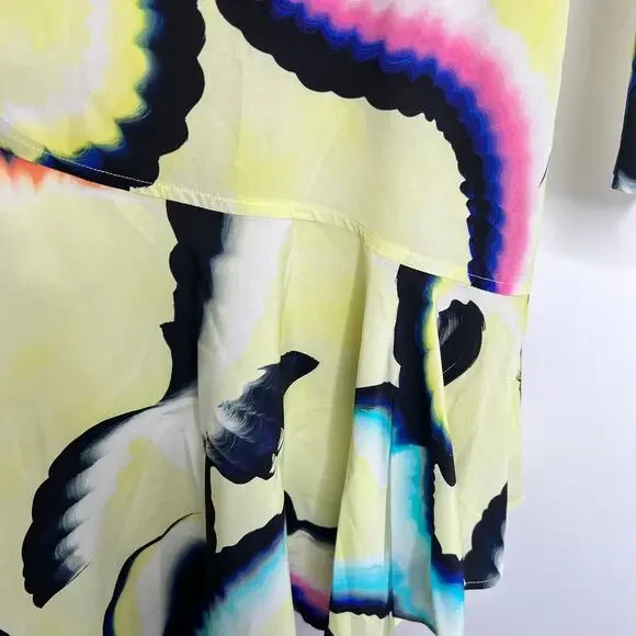 A.L.C. Enzo Silk Chiffon Wrap Dress Yellow Psychedelic Mini Womens 6 - Picture 6 of 16